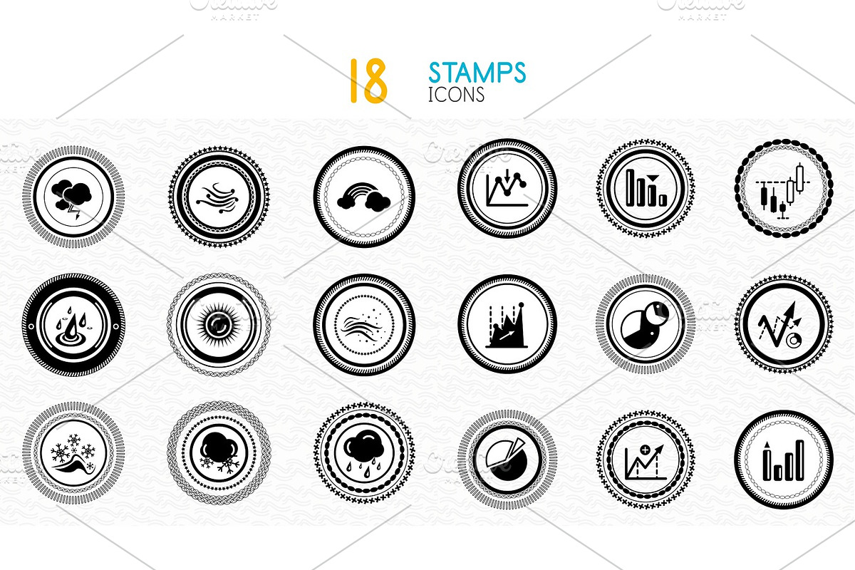 Collection of black and white stamps - quality and concept icons in Objects - product preview 8