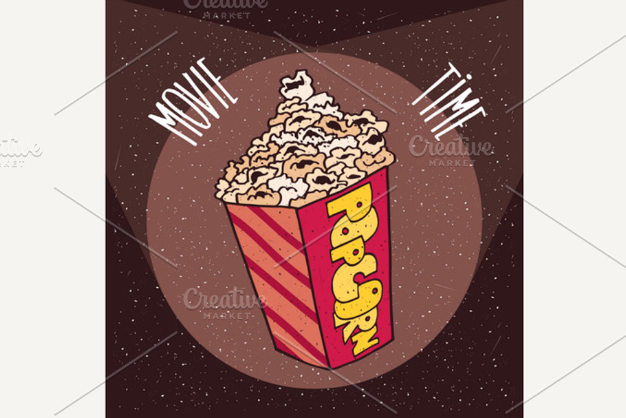 Cardboard box with popcorn in beams spotlights in Illustrations - product preview 8