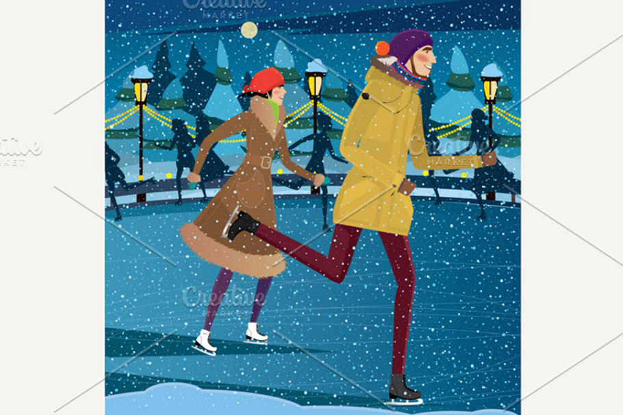 Night at the ice rink in Illustrations - product preview 8