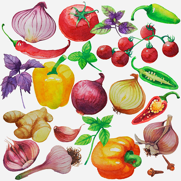 Watercolor Vegetables. in Illustrations - product preview 1