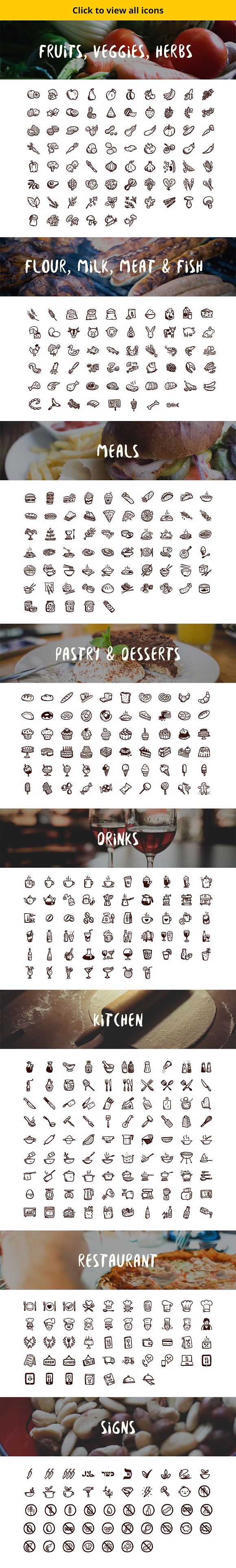 500 hand-drawn food icons in Hand Drawn Icons - product preview 1