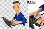 3D Mechanic Working on Laptop