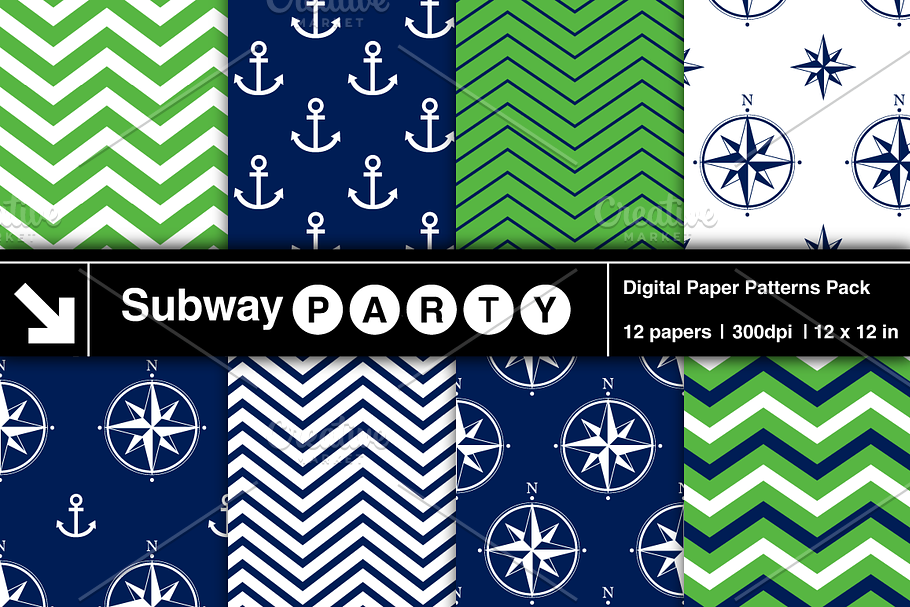 Nautical Navy & Green Papers v1 in Patterns - product preview 8