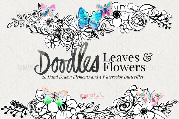 Doodle Leaves and Flowers