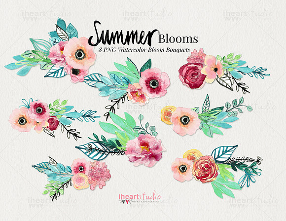 Summer Blooms Watercolors in Illustrations - product preview 1