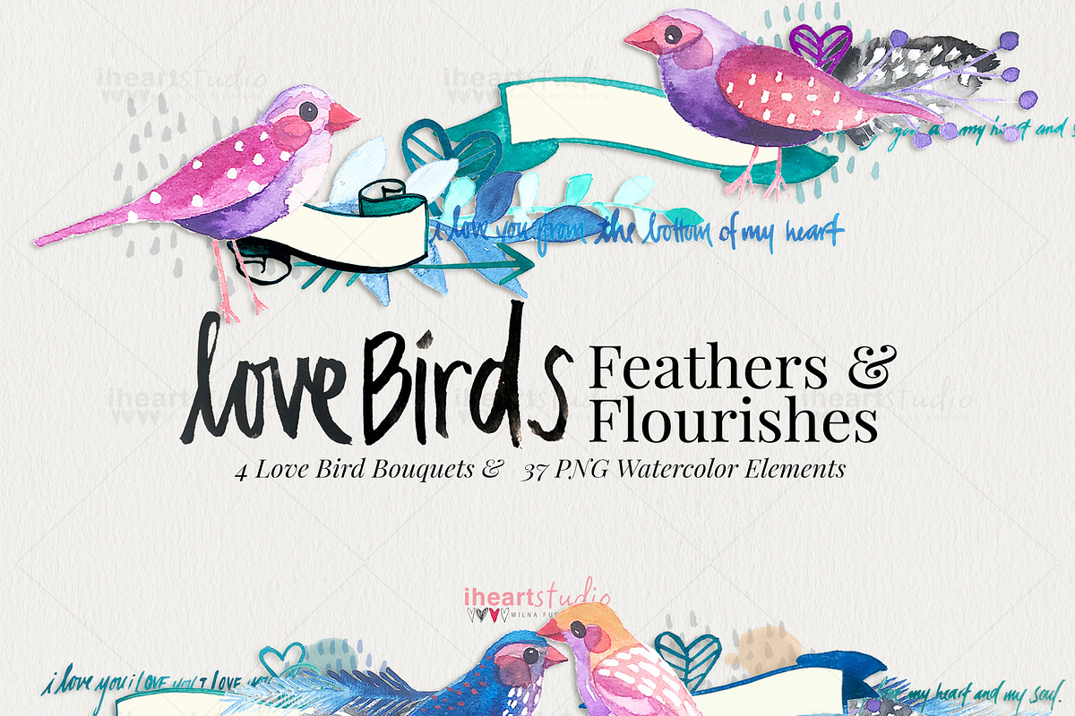 Love Birds Watercolors in Illustrations - product preview 8