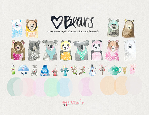 Bears Watercolor in Illustrations - product preview 2