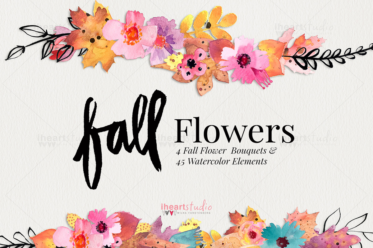 Fall Flower Watercolors in Illustrations - product preview 8