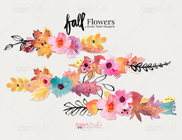 Fall Flower Watercolors in Illustrations - product preview 1