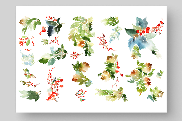 Christmas set with floral elements in Postcard Templates - product preview 1