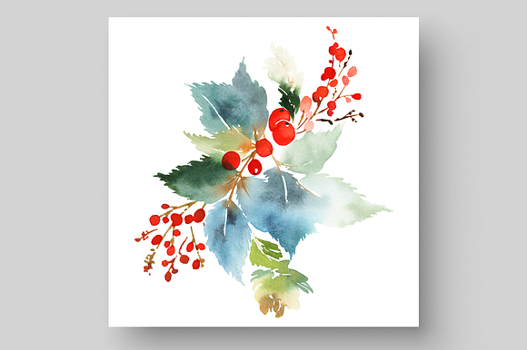 Christmas set with floral elements in Postcard Templates - product preview 4