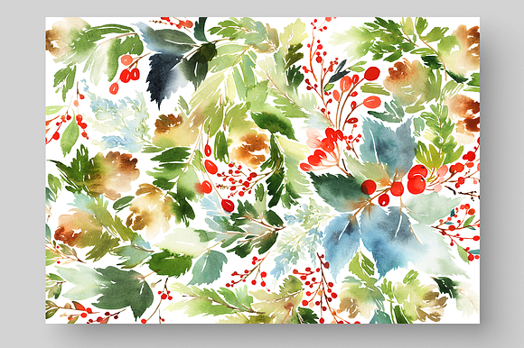 Christmas set with floral elements in Postcard Templates - product preview 8