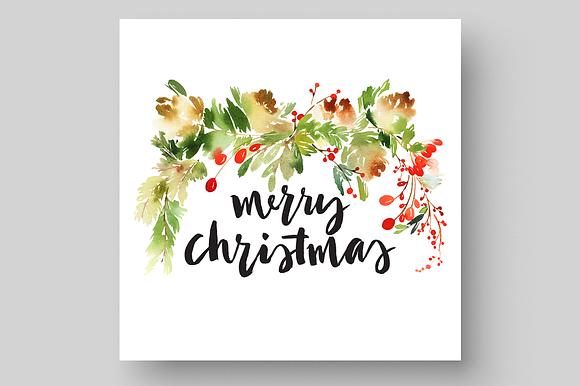 Christmas set with floral elements in Postcard Templates - product preview 11