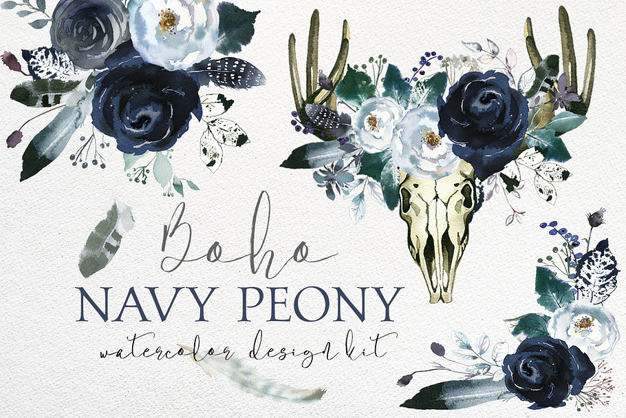 Boho Navy Peony Floral Design Kit