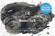 18 Watercolor Textures Sumi Ink