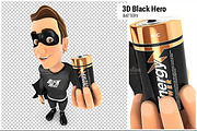 3D Black Hero Holding Battery