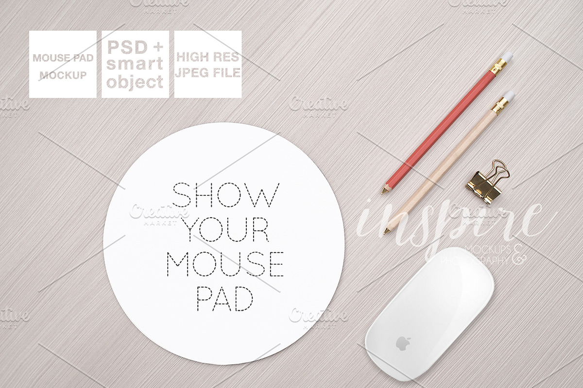 Round Mouse Pad Mockup + PSD in Product Mockups - product preview 8