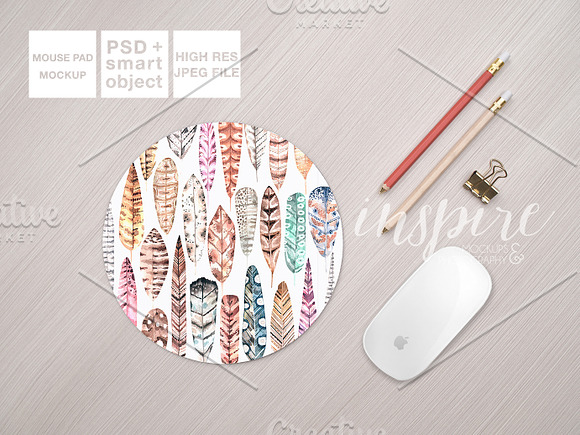 Round Mouse Pad Mockup + PSD in Product Mockups - product preview 1