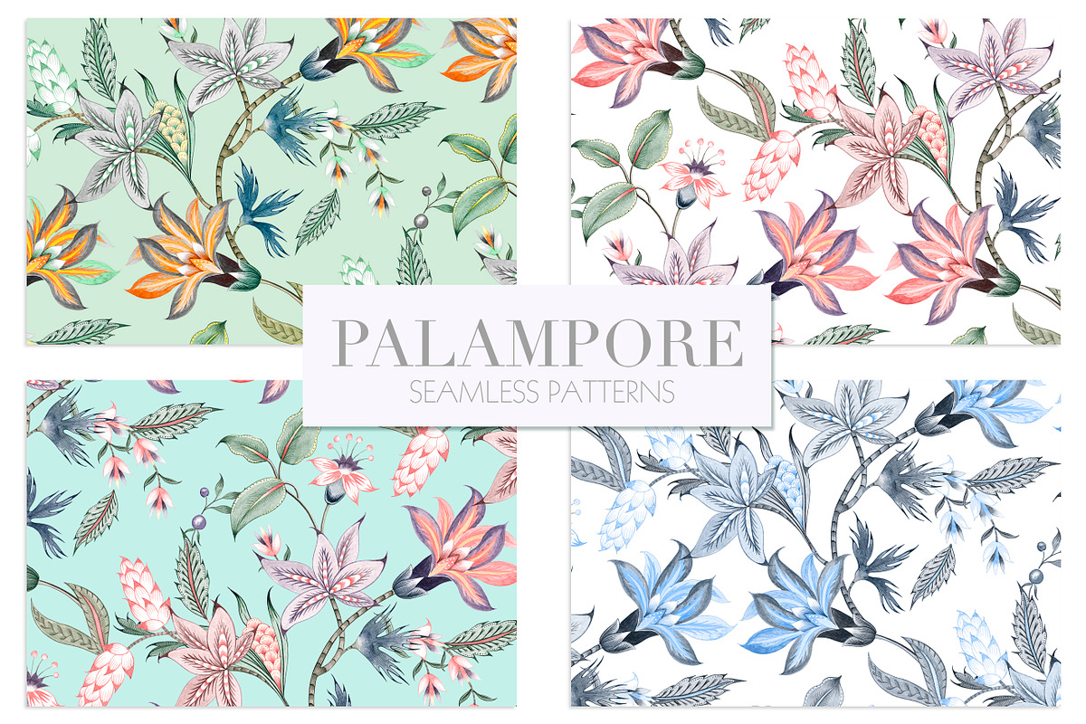 Palampore seamless watercolor print! in Illustrations - product preview 8