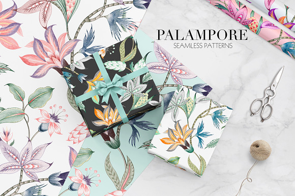 Palampore seamless watercolor print! in Illustrations - product preview 1