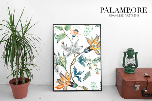 Palampore seamless watercolor print! in Illustrations - product preview 3