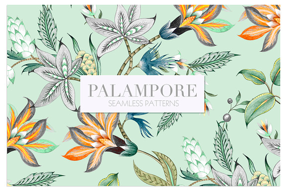 Palampore seamless watercolor print! in Illustrations - product preview 7