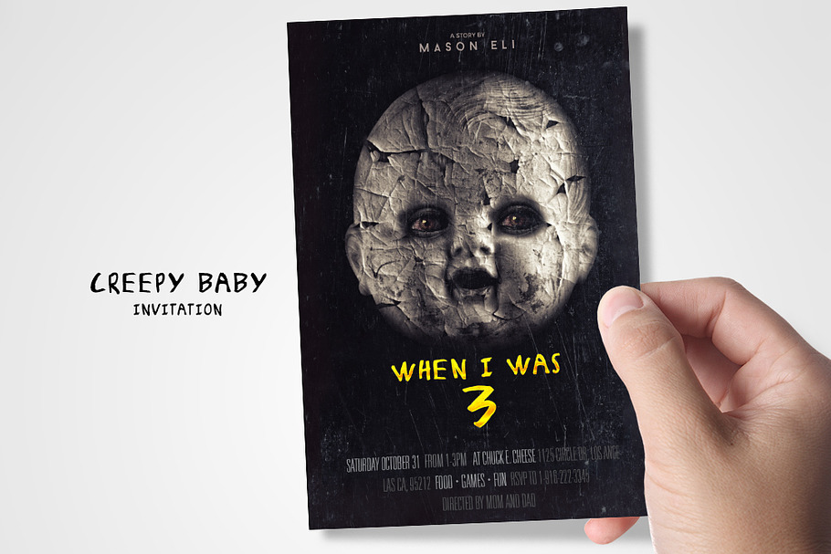 Creepy Baby Doll Invitation in Card Templates - product preview 8