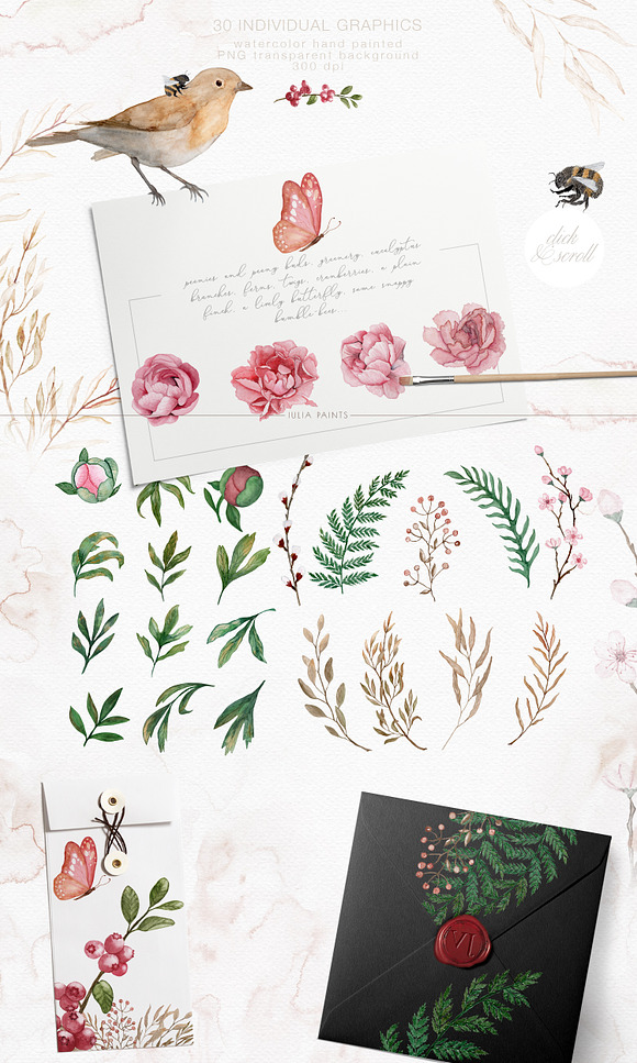 Add Peonies - Watercolor Graphic Set in Objects - product preview 1