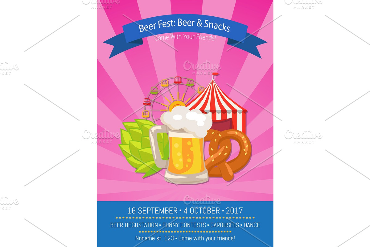 Beer Fest Poster with Snacks Vector Illustration in Objects - product preview 8