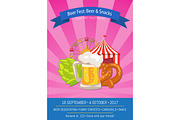 Beer Fest Poster with Snacks Vector Illustration