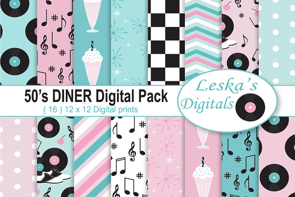 50s Diner Digital Paper Pack