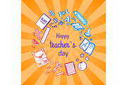 Happy Teacher's Day Poster with School Objects