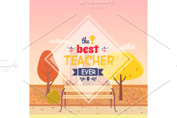 Best Teacher Ever Postcard Vector Illustration