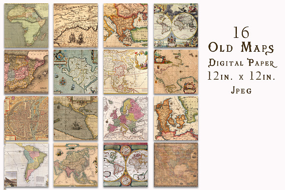 Old Maps Digital Paper in Patterns - product preview 1
