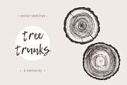 Set of hand drawn tree trunks