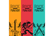 Rock Music Forever Set Creative Colorful Banners
