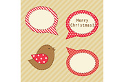Cute fabric paradise birds as retro fabric applique in shabby chic style in traditional Christmas colors