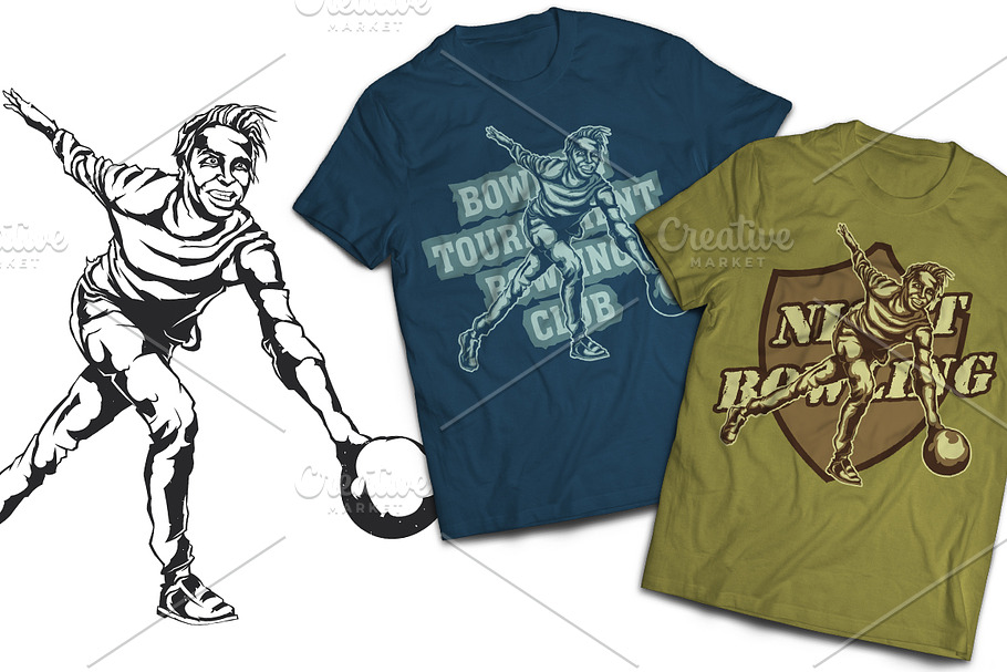 Bowling T-shirts And Poster Labels in Illustrations - product preview 8