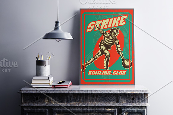 Bowling T-shirts And Poster Labels in Illustrations - product preview 1