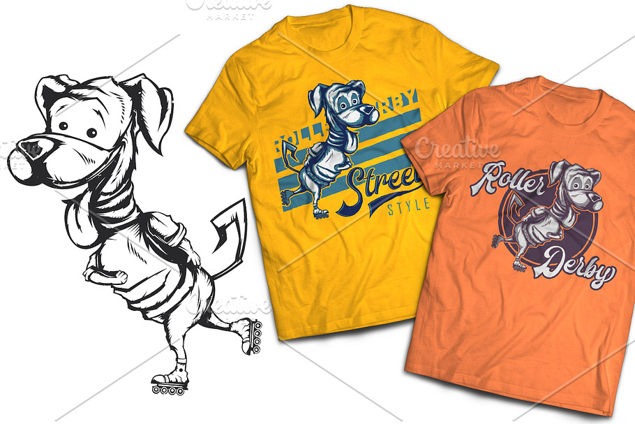 Roller Dog T-shirt And Poster Labels in Illustrations - product preview 8