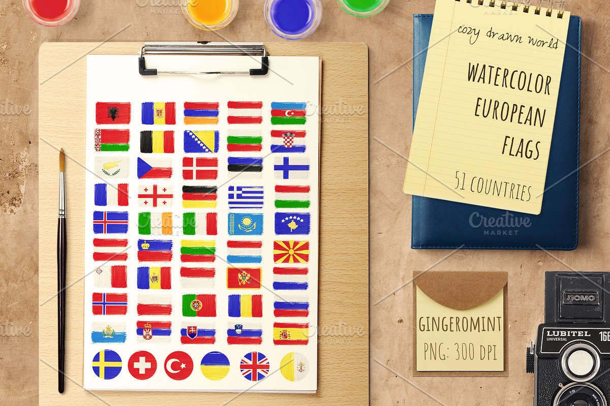 Watercolor European Flags in Objects - product preview 8
