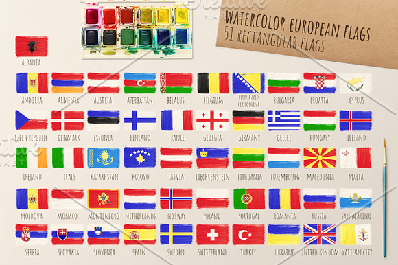 Watercolor European Flags in Objects - product preview 1