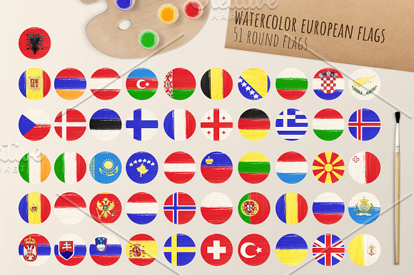 Watercolor European Flags in Objects - product preview 2