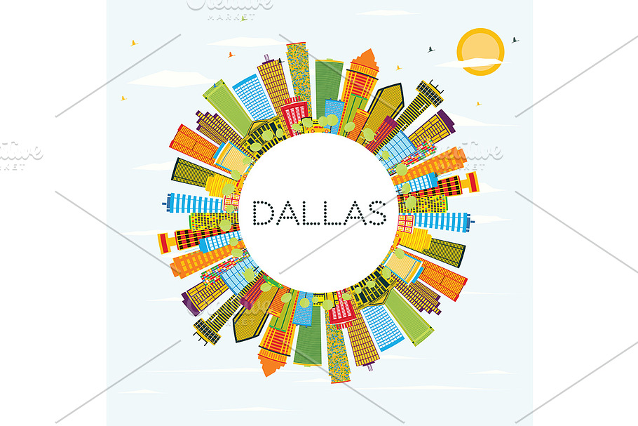Dallas Skyline with Color Buildings in Illustrations - product preview 8