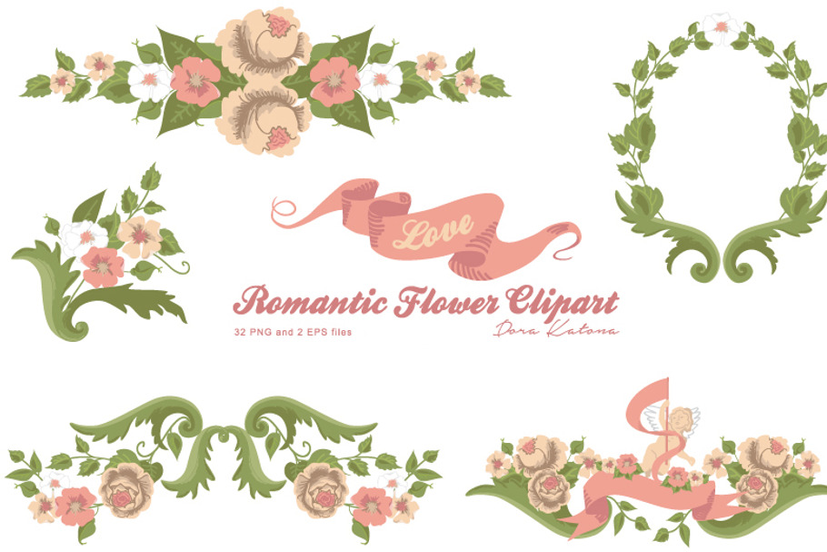 Romantic Flower Clipart in Illustrations - product preview 8