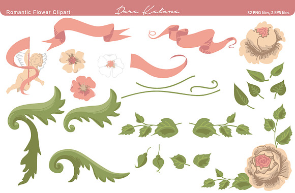 Romantic Flower Clipart in Illustrations - product preview 1