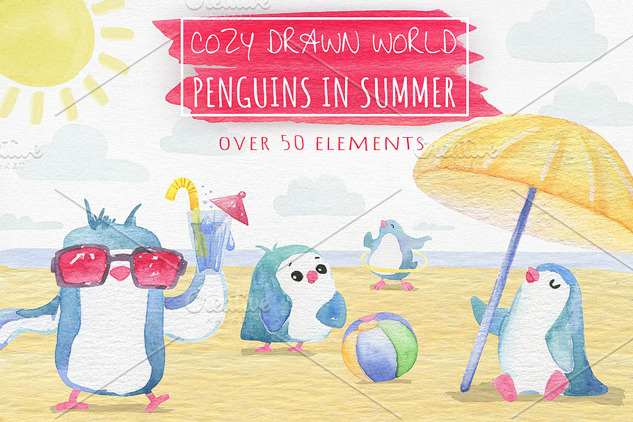 Watercolor Cute Cartoonish Penguins in Illustrations - product preview 8
