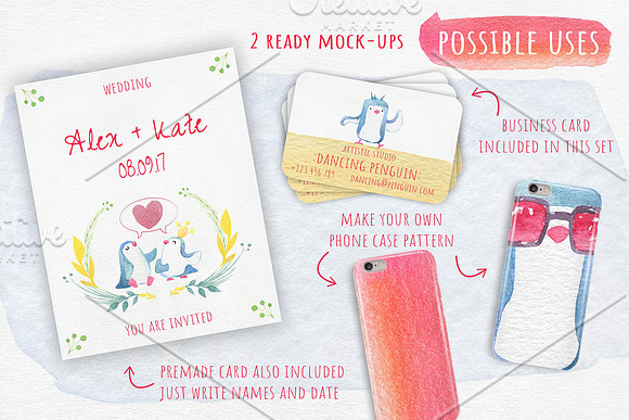Watercolor Cute Cartoonish Penguins in Illustrations - product preview 3