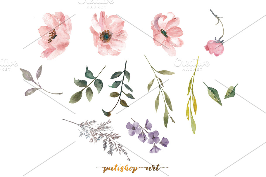 Watercolor Blush Wild Roses in Illustrations - product preview 8