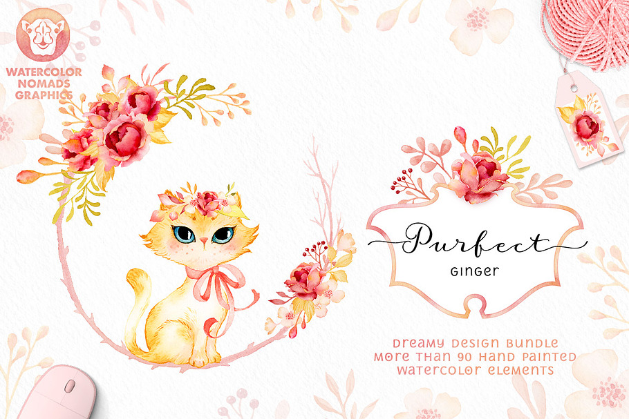 Purfect Ginger Watercolor Design Kit in Illustrations - product preview 8